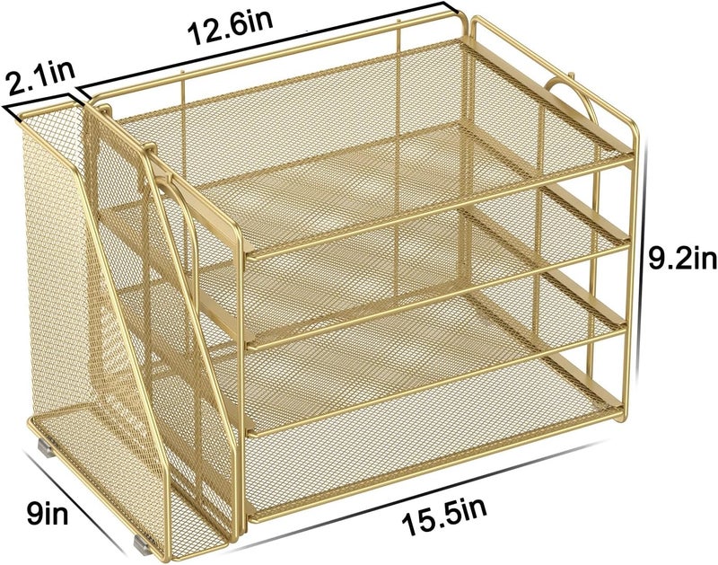 Spacrea Desk Organizers and Accessories, Paper Organizer for Desk with File organizer, Desk Accessories & Workspace Organizers for Office Supplies (Gold) - Image 5
